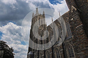 The exterior of Duke University Chapel on the campus in Durham, North Carolina