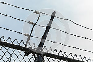 Exterior electric fence with barbed wire