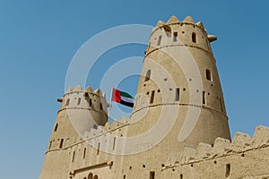 Exterior and entrance gate of the Al Jahili Fort in Al Ain, Abu Dhabi, United Arab Emirates