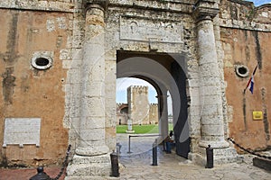 Exterior of the entrance gate to the Ozama Fortress in Santo Domingo, Dominican Republic.