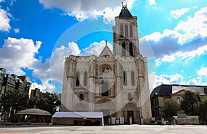 Exterior facade of the Basilica of Saint Denis, Saint-Denis, Paris, France photo