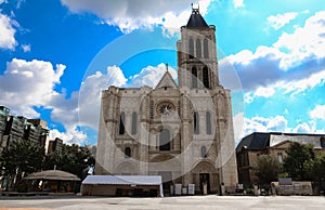 Exterior facade of the Basilica of Saint Denis, Saint-Denis, Paris, France