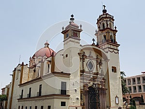 exterior facade of a catholic church in the centre of Toluca city in State of Mexico