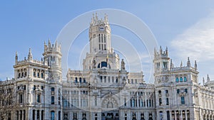 Exterior facade of the post office building in Plaza Cibeles in Madrid Spain