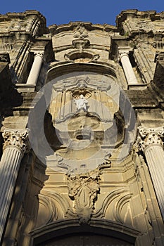 Exterior facade of San Mateo catholic church in the town of Tarifa Spain