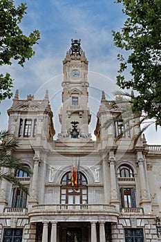 Exterior Facade of Valencia City Hall Building, Ajuntament de Valencia, Spain