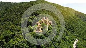 Exterior of famous ancient Nekresi monastery in Alazani valley, summer tourism