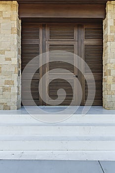 Exterior front door, brown closeup