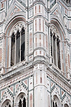 Exterior of Giottos Campanile facade of Florence Cathedral in Italy photo