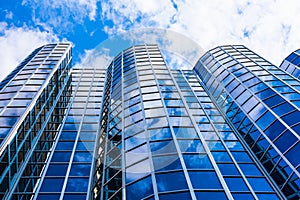 Exterior of glass office building. Modern skyscrapers