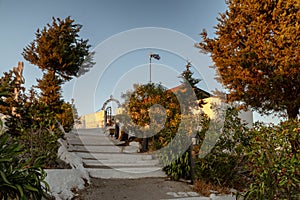 Exterior of greek catholic Panagia Tsambika monastery in Rhodes island in Greece