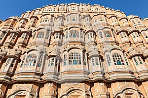 Exterior of the Hawa Mahal, Palace of Winds in Jaipur, Rajasthan, India