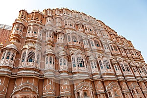 Exterior of the Hawa Mahal, Palace of Winds in Jaipur, Rajasthan, India