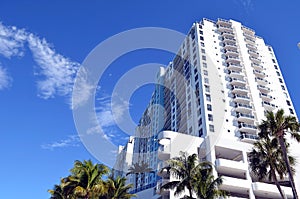 Exterior of a high-rise condominium in the south beach section of Miami Beach,Florida
