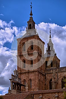 Exterior of historical Astorga Cathedral, Spain, vertical