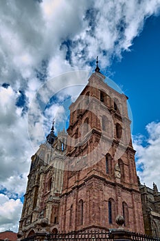 Exterior of historical Astorga Cathedral, Spain, vertical