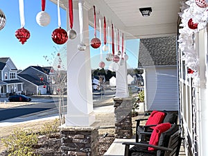 Exterior of house decorated for Christmas