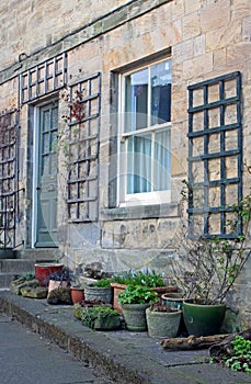 Exterior of house with plantpots