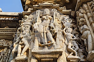 Exterior of the Jain temple Adinatha temple with scenes from the Kamasutra, in Ranakpur, Rajasthan, India