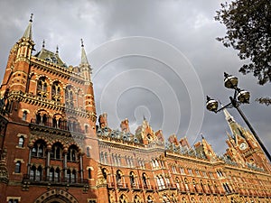 Exterior of King`s Cross St. Pancras International Railways Station, London.