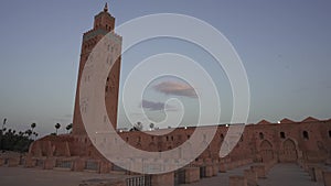 Exterior of Kutubiyya or Koutoubia Mosque. Marrakesh, Morocco.