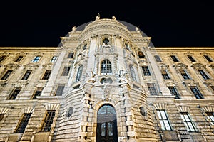 The exterior of Landgericht MÃÂ¼nchen at night, in Munich Germany photo