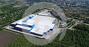 The exterior of a large modern production plant or factory, industrial exterior, modern production exterior