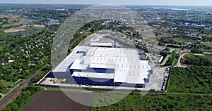 The exterior of a large modern production plant or factory, industrial exterior, modern production exterior