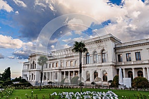 Exterior of Livadia Palace in Yalta in Crimea with a beautiful garden