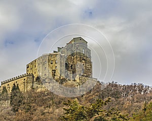 Exterior long distant view of san michele sacra abbey