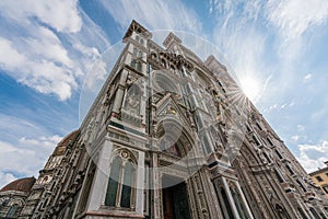 Exterior and main facade of Cathedral of Santa Maria del Fiore in Florence, Italy