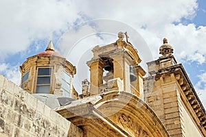 Exterior of Mdina Cathedral church with blue sky in Malta
