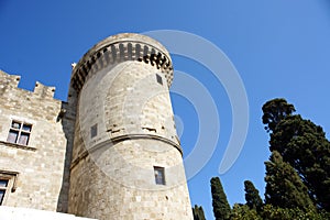 Exterior of a medieval castle in Rhodes island