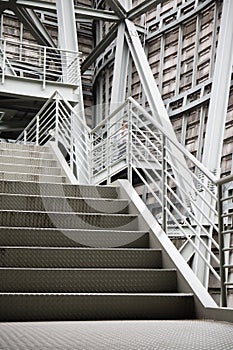 Exterior metal structure building exit stairs background copy space