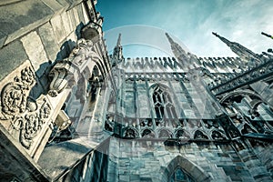 Exterior of Milan Cathedral or Duomo di Milano, Italy