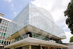 Exterior of modern glass building