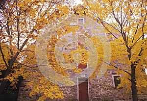 Exterior of Moravian Grist Mill in Autumn, New Jersey