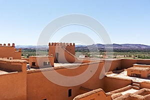 Exterior of the mud brick Kasbah of Taourirt, Ouarzazate, Morocco. Unesco World Heritage Site