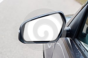 Exterior of a new car. Car rear view mirror with mockup