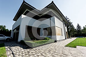 exterior of new modern house with car