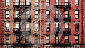 Exterior of New York City apartment building with fire escapes