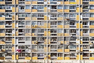 Exterior of old residential building in public estate in Hong Kong city