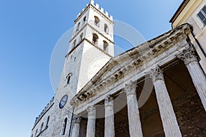 Exterior of the old Roman temple of Minerva and church of Santa Maria sopra Minerva, Assisi, Umbria, Italy