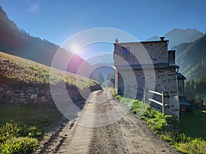 Exterior of old stone house in Val di Campo.