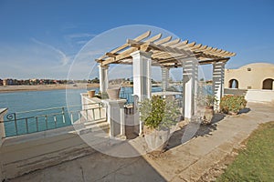 Exterior outdoor dining area of luxury tropical villa