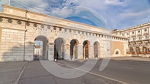 Exterior of outer castle gate from Ringstrasse timelapse hyperlapse in Vienna city in sunny day.