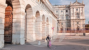 Exterior of outer castle gate from Ringstrasse timelapse in Vienna city in sunny day.