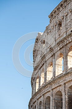 Exterior Panorama of the Roman Colosseum on a sunny day in Rome, Italy