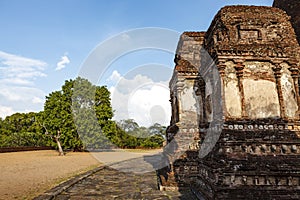 Exterior of the Rankoth Vehera, the largest Buddhist stupa and Nage House in Polonnaruwa, Sri Lanka, Asia