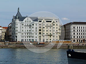 Exterior of residential building beside the Parliament in Budapest